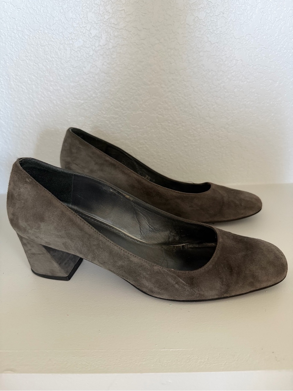 Stuart Weitzman Gray Suede Block Heel Pumps
